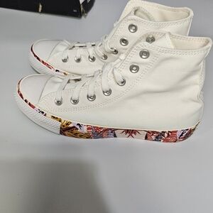 Converse High-Top Sneakers in Cream with Multicolor Floral Midsole